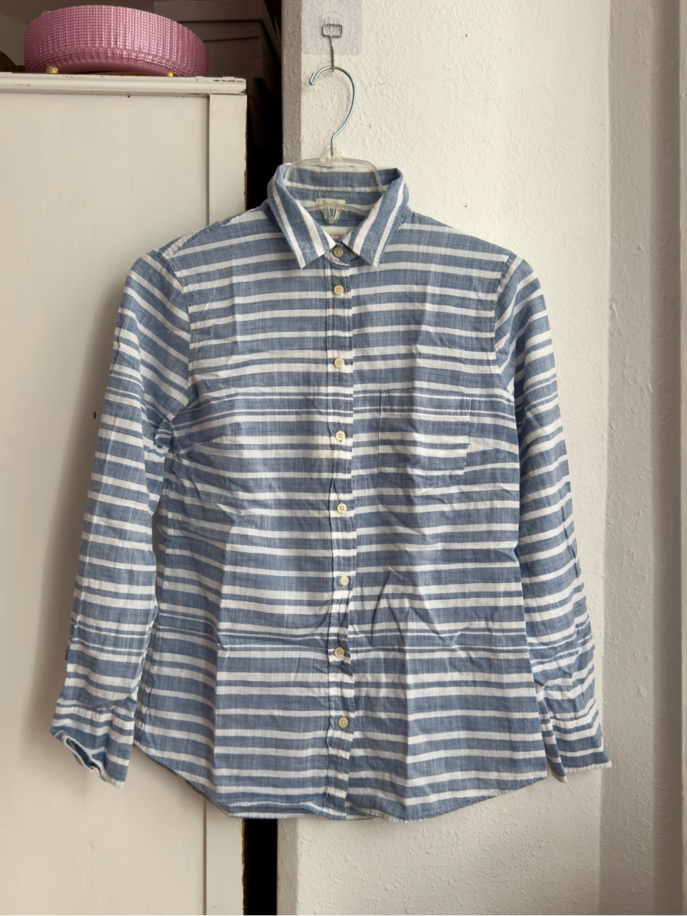 J.Crew Perfect Fit blue striped button up shirt 100% cotton 2017